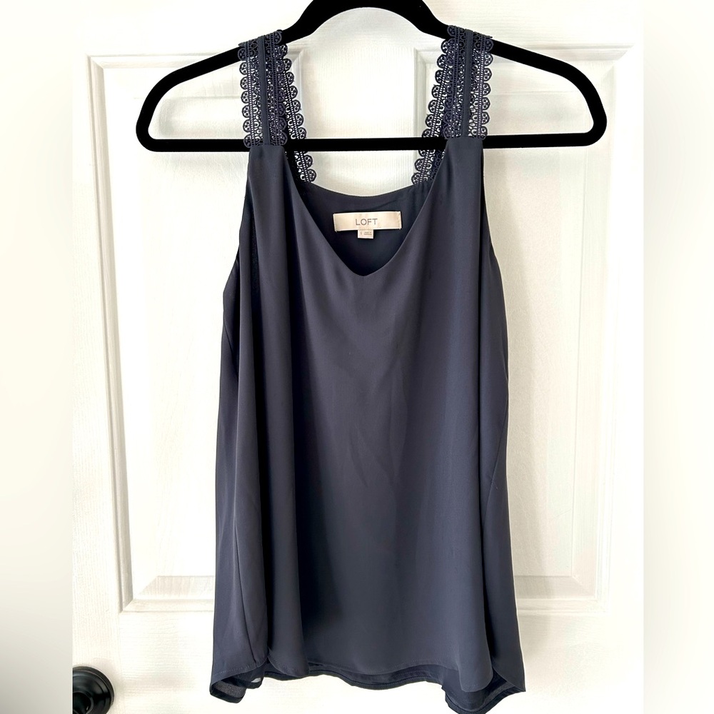 Loft Gray tank top blouse with detailed straps